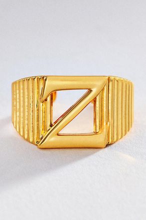 Luv AJ Initial Ridged Signet Ring