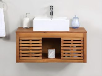 Vente-Unique Mueble de ba&ntilde;o suspendido de madera de acacia con lavabo - 90 cm - PENEBEL
