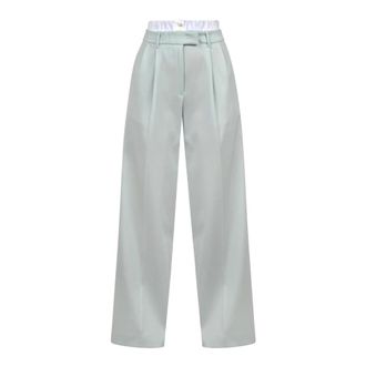 Liviana Conti Gabardine Trousers with Double Waist - female - Liviana Conti - Wide Trousers - Green - 2XL - Trousers