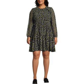 Lands End Chiffon Above the Knee Adjustable Dress in Black Mini Bloom Floral at Nordstrom, Size 2 X