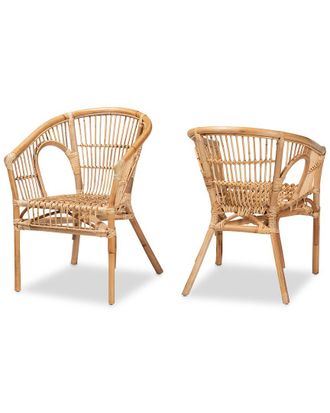 Baxton Studio Alleta Modern Bohemian Rattan 2-Piece Dining Chair Set