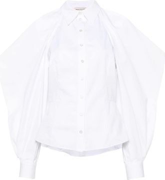 Alexander McQueen slashed drape-sleeve shirt - women - Cotton - 42 - White