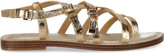 Michael Kors Crackle Finish Platte Sandaal - Dames - Sandalen - Geel - 36 EU - Leer - Schoenen