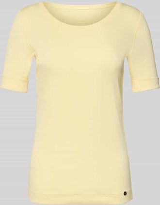 Marc Cain T-Shirt mit Rundhalsausschnitt und Ärmeln mit Aufschlag in Hellgelb, Größe 34