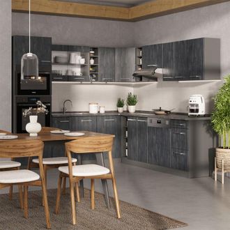 Vicco Cocina Esquinera R-line, Hormig&oacute;n Negro/antracita, 237 X 247 Cm Et Roble