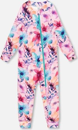 Deux par Deux One-Piece Thermal Underwear Watercolor Flower in Pink at Nordstrom, Size 18M