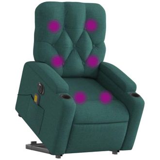 vidaXL Vidaxl - Sill&oacute;n Masaje El&eacute;ctrico Reclinable Elevable Tela Verde Oscuro