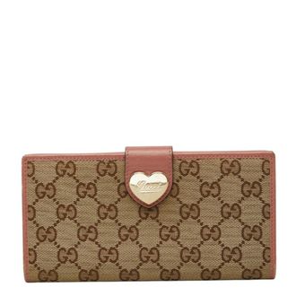 Gucci Beige Pink Gg Canvas Leather Long Wallet (Bi-Fold) (Pre-Owned)