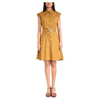 Pinko Shirt Dresses, female, Brown, Size: XS Love Birds Belted Shirt Dress