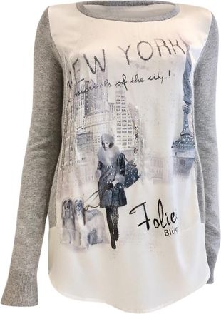 Blumarine Blugirl Folies Silk New York Scene Swarovski Crystal Long Sleeve Top Size S