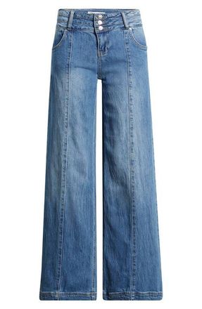 YMI Bella Triple Button Low Rise Wide Leg Jeans in Medium Blue at Nordstrom, Size 3