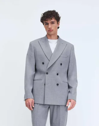 Asos Giacca da abito vestibilit&agrave; classica in tweed di misto lana blu