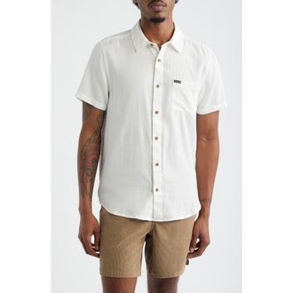 Brixton Charter Short Sleeve Slub Button-Up Shirt in Off White at Nordstrom, Size Xx-Large