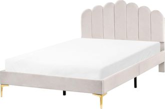 Beliani Letto Matrimoniale 120 X 200 Cm Velluto Eu Con Gambe In Metallo Testata E Rete A Doghe Bianco Sporco Sauvian