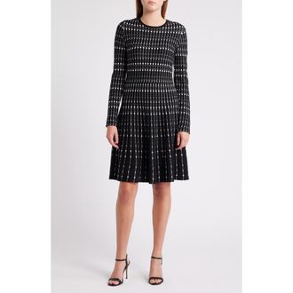 Julia Jordan Stripe Jacquard Long Sleeve Sweater Dress in Black White at Nordstrom Rack, Size X-Large