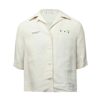 Off-white Off White Linnen shirt met logo voor dames (Licht Beige)