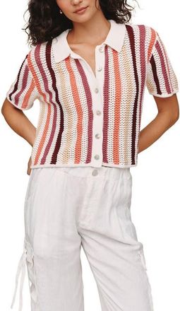 Bella Dahl Stripe Openwork Short Sleeve Crop Knit Button-Up Shirt in Beach Side Stripe at Nordstrom, Size X-Small
