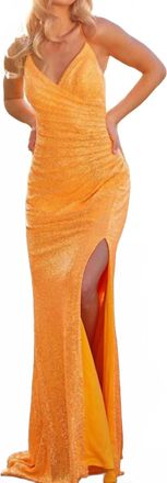 Jovani Ruched Sequin Prom Gown In Orange