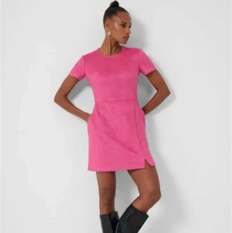 French Connection Patty Drape Short Sleeve Dress In Fushia