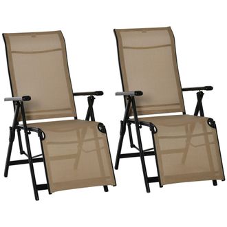 OUTSUNNY Set Of 2 Outdoor Sun Recliner Loungers with Adjustable Footrest - Beige | TJ Hughes