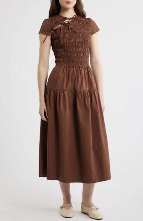 Damson Madder Ebba Cutout Detail Organic Cotton Dress in Chocolate at Nordstrom, Size 10 Us