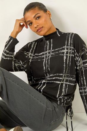 Roman Plaid Print Side Tie Top