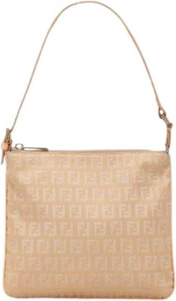 Fendi Pre-owned Shoulder Bags, female, Beige, Size: ONE SIZE Pre-owned Canvas Shoulder Bag