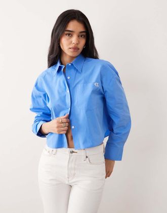 Calvin Klein Jeans Camicia corta in popeline di cotone blu