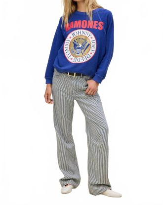 Daydreamer Ramones Gold Seal Reverse Raglan Sweatshirt In Blue