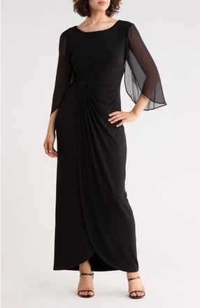Connected Cape Sleeve Faux Wrap Gown in Black at Nordstrom Rack, Size 12