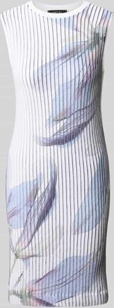 Marc Cain Knielanges Kleid aus Leinen-Mix mit floralem Allover-Print in Weiss, Gr&ouml;&szlig;e 34