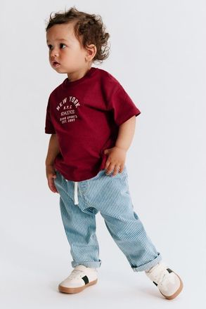 H&M Cotton Twill Pants in Light Denim Blue/striped at Nordstrom, Size 12-18M