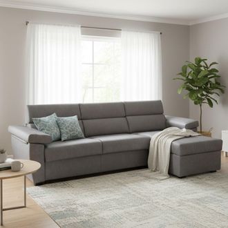 Dmora Sof&aacute; Cama Con Chaise Longue Tolle, Desenfundable, Almacenaje Hecho En Italia, Hidr&oacute;fugo Multiposici&oacute;n Convertible, 285x160 Cm Gris