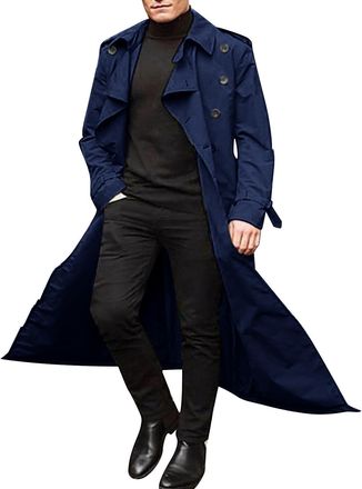 Generic Mens Casual Jacket- Mens Winter Coat Mens Wool Coats Double Breasted Long Jackets Coat Windbreaker Outwear Slim Fit Jacket Trenchcoats Outerwear