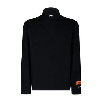 Heron Preston Turtlenecks, male, Black, Size: M Black Logo Patch T-Shirt with Long Sleeves