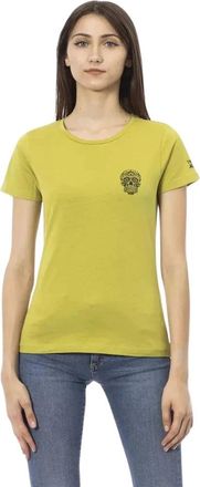 Trussardi Groen Artistiek Frontprint T-shirt - Dames - T-shirts - Groen - M - Katoen - Tops