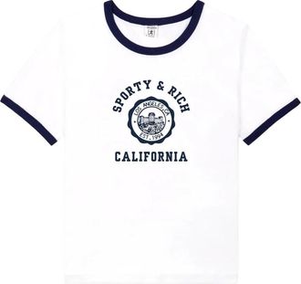Sporty & Rich California Emblem Soft Ringer Tee - Dames - T-shirts - Wit - S - Tops