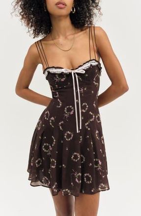 For Love & Lemons Kate Floral Cotton Blend Minidress in Brown at Nordstrom Rack, Size Large