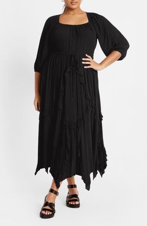City Chic Zayne Handkerchief Hem Dress in Black at Nordstrom, Size Xxs