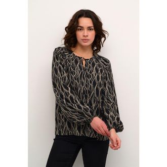 Kaffe Kadunora Cutout Neck Casual Fit Blouse in Black/grey Graphic at Nordstrom, Size 6