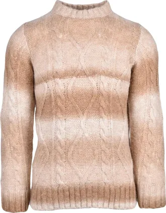 Daniele Alessandrini Gradient Knit Crewneck Sweater with Textured Cable Patterns