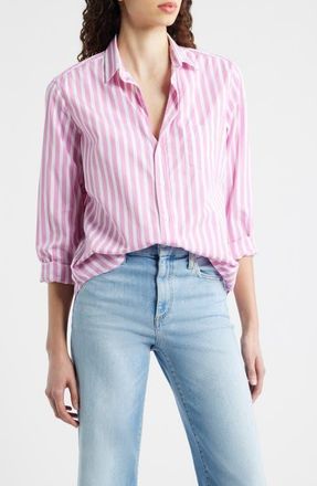 Frank & Eileen Eileen Relaxed Button-Up Shirt in Stripe White/pink at Nordstrom, Size Xx-Small