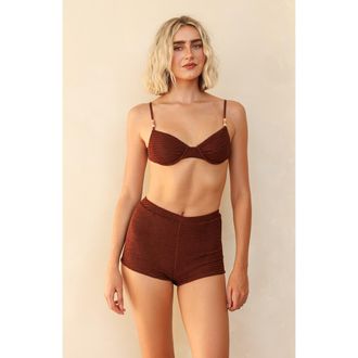 Dippin' Daisy's Swimwear Farrah Elastic Waist Booty Short in Mocha Crinkle at Nordstrom, Size X-Small