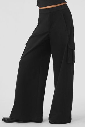 Alo | Show Off Cargo Wide Leg Trouser (Regular) in Black, Size: Small