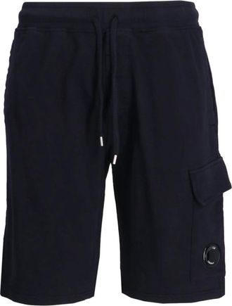 C.P. Company Blauwe Fleece Shorts met Lens Detail - Heren - Korte Broeken - Blauw - XS - Katoen - Korte Broeken