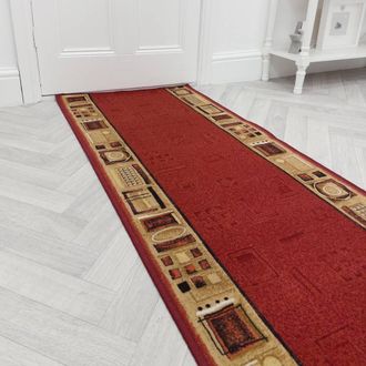 Runrug Hallway Runner Rug - Non-Slip, Hardwearing, 5.4mm - Jena in Red | Size: 100 cm x 270 cm