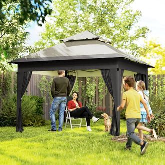 OUTSUNNY 3 x 3(m) Pop Up Gazebo, Instant Shelter with Mosquito Netting in Light Grey