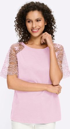 Heine Spitzenshirt HEINE Shirt, Damen, Gr. 34, hellros&eacute;, 100% Baumwolle, unifarben, Rundhals, Shirts Spitzenshirt