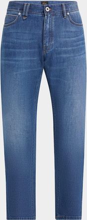Brioni Mens Light-Wash Denim Jeans