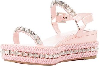Christian Louboutin Womens Leather Pyraclou 60 Poupee Spikes Platform Wedge (Authentic Pre-Loved)